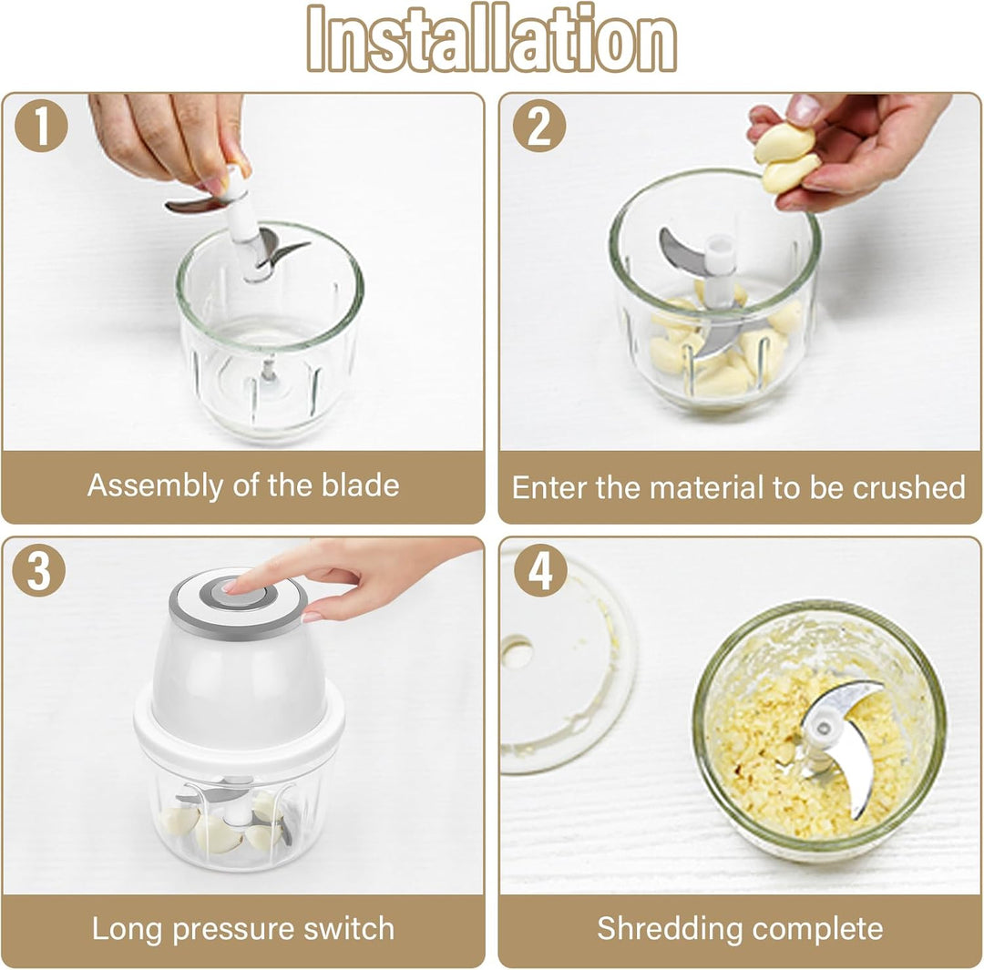 Zwiebelschneider Elektrisch 350ml, Mini Zwiebel Zerkleinerer, Gemüseschneider Elektrisch Küche mit U