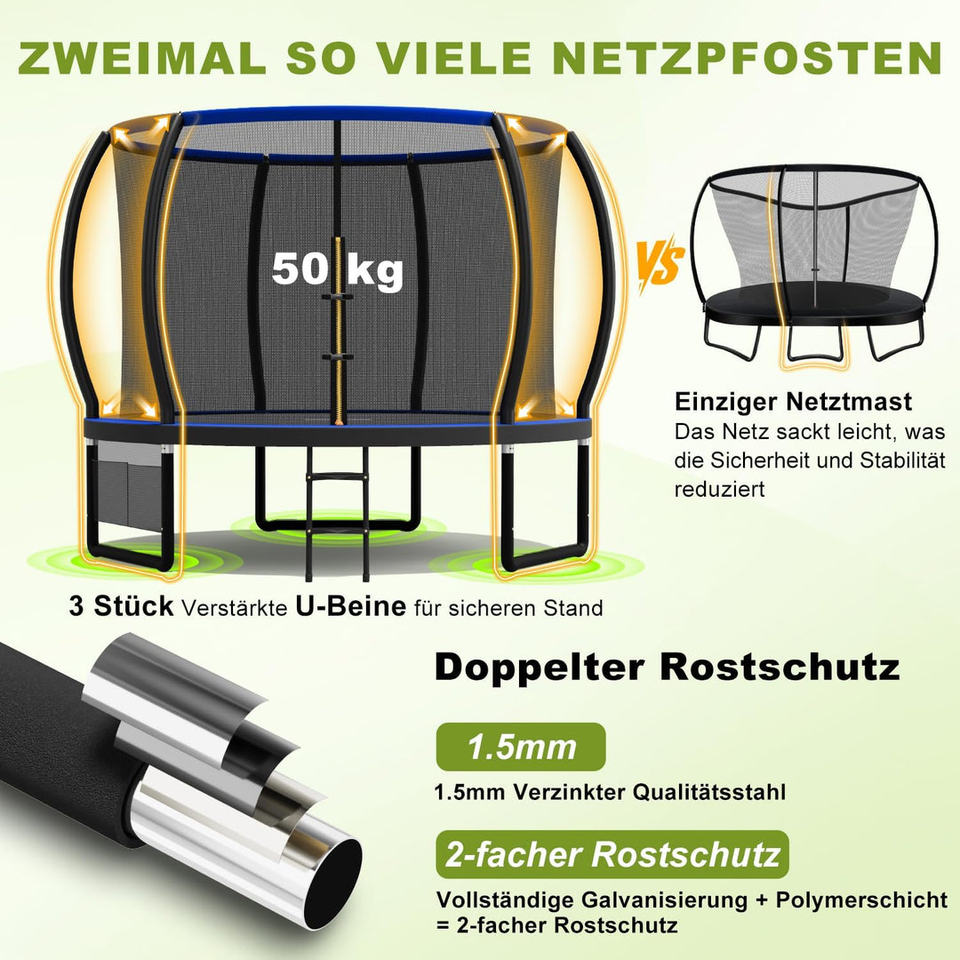 Devoko Trampolin Outdoor Ø 228/305/366 GS-Zertifikat, Kindertrampolin Gartentrampolin mi
