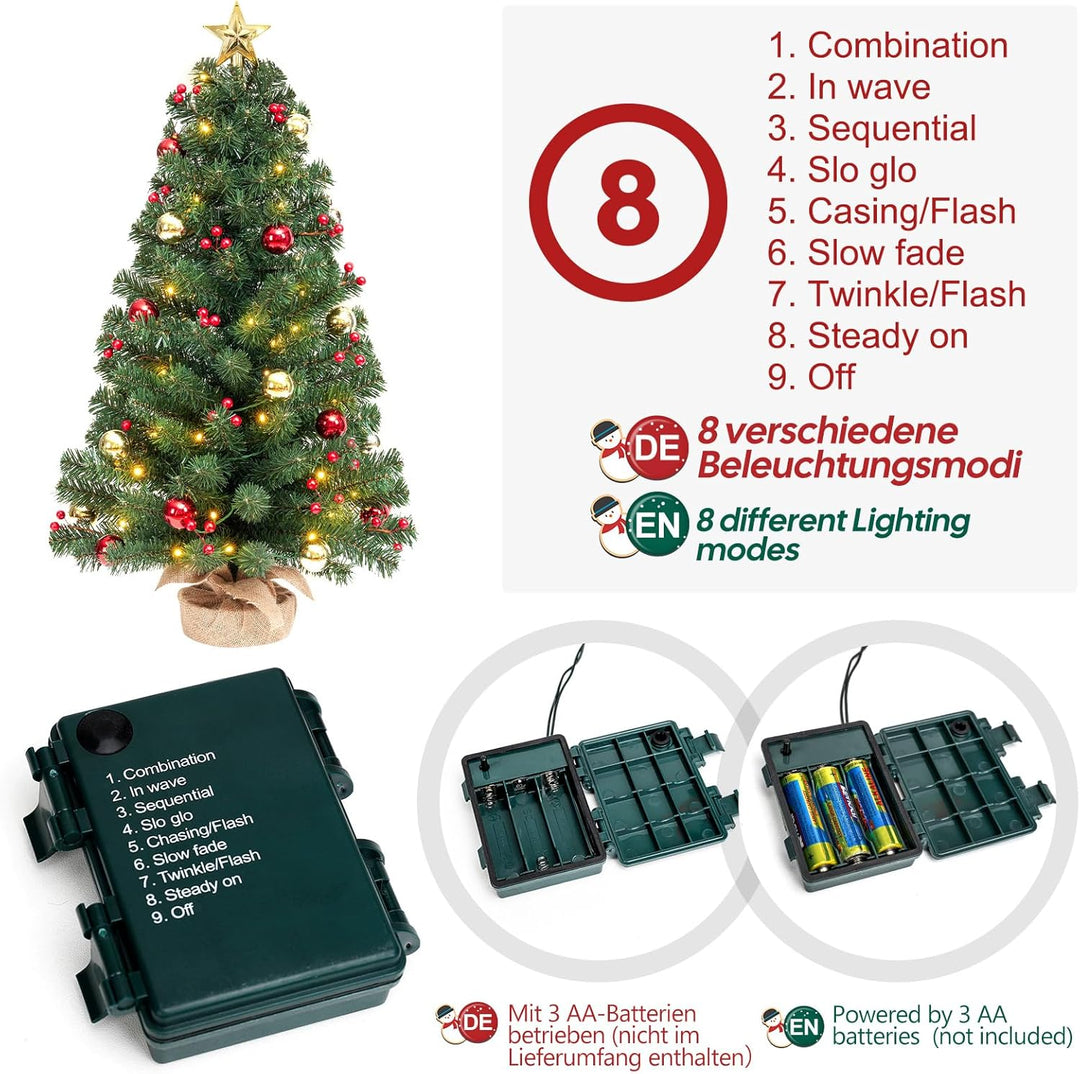 Yorbay Mini Weihnachtsbaum mit 50 warmweiss LEDs 8 Licht Modi, Tannenbaum mit Stern-Baumspitze und D