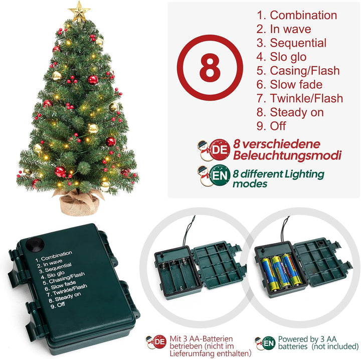 Yorbay Mini Weihnachtsbaum mit 50 warmweiss LEDs 8 Licht Modi, Tannenbaum mit Stern-Baumspitze und D