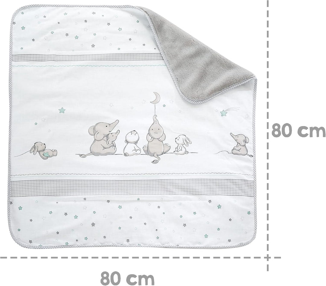 roba Babydecke Sternenzauber - 80 x 80 cm - Baby Kuscheldecke mit Sternen & Elefanten Motiv - Kinder