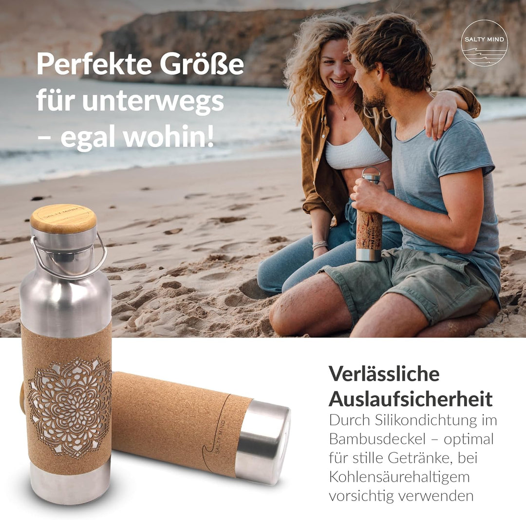 Edelstahl Trinkflasche 750ml + Flaschenbürste - Nachhaltige, isolierte Thermo Wasserflasche Edelstah