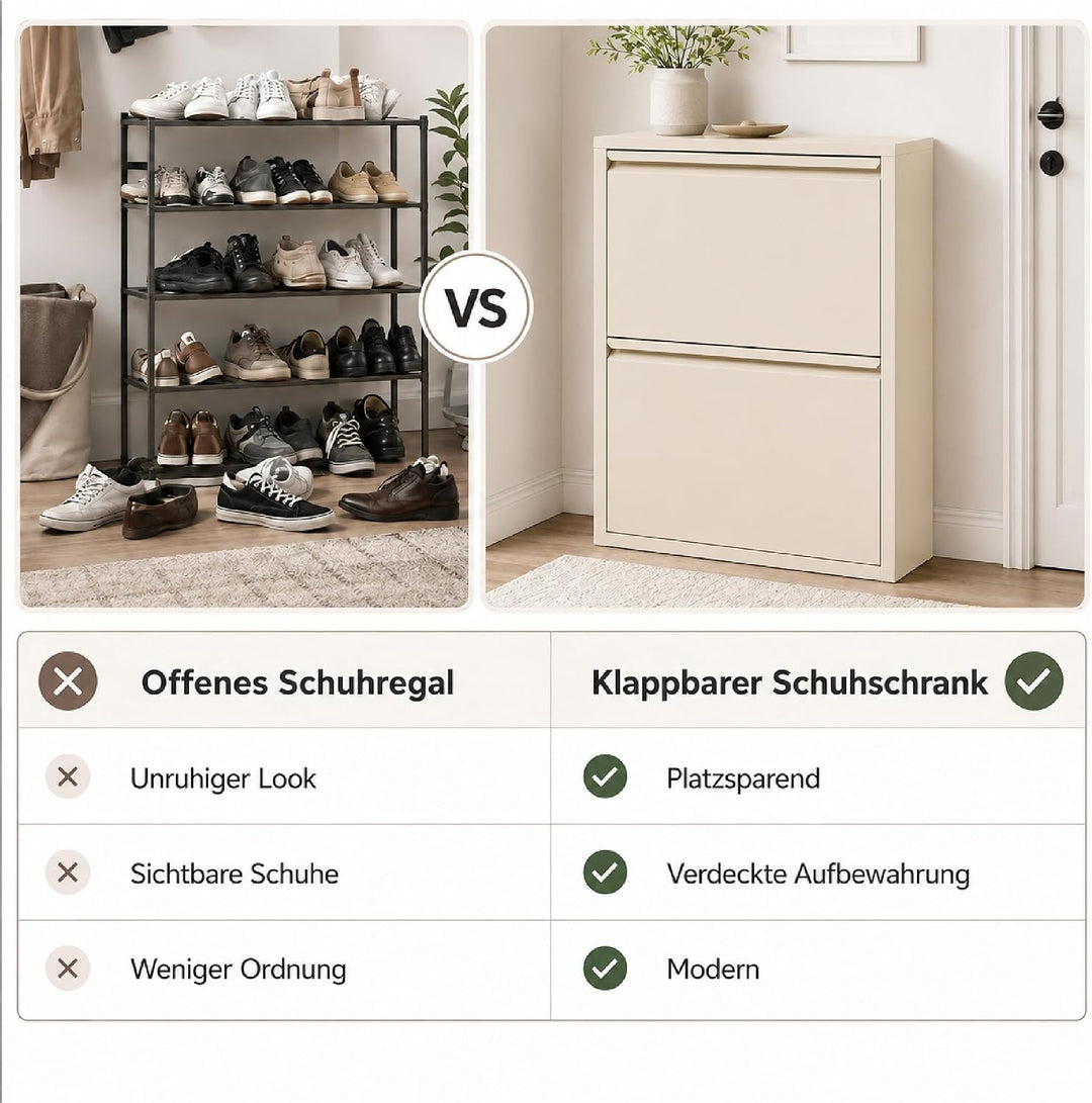 Schuhschrank Schmal, Metall Schuhkipper mit Magnet-Klappen, Schmaler Schuhschrank für Flur, Eingang