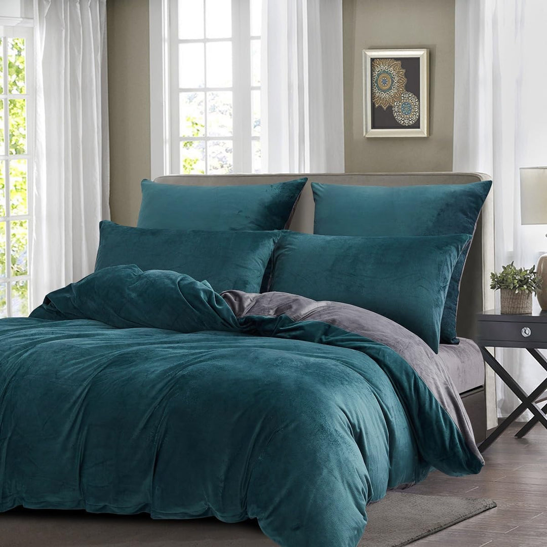 DXHOME Winter Bettwäsche Fleece 200x220cm Blau Hellblau Grau Plüsch Samt Uni Einfarbig Wende Bettwäs