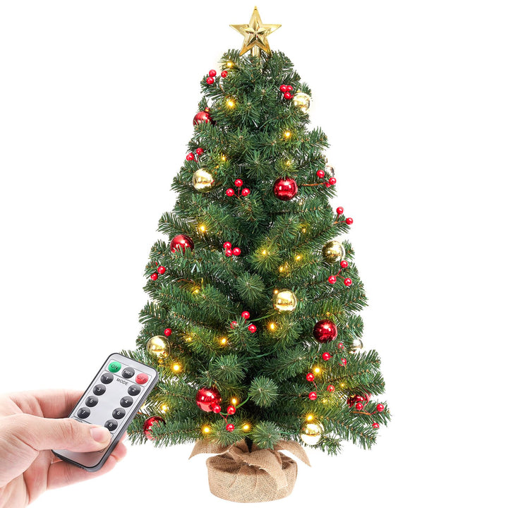 Yorbay Mini Weihnachtsbaum mit 50 warmweiss LEDs 8 Licht Modi, Tannenbaum mit Stern-Baumspitze und D