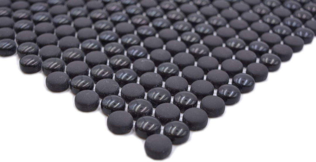 Glasmosaik Fliese Knopf Enamel mix schwarz glänzend/matt für WAND BAD WC KÜCHE FLIESENSPIEGEL THEKEN