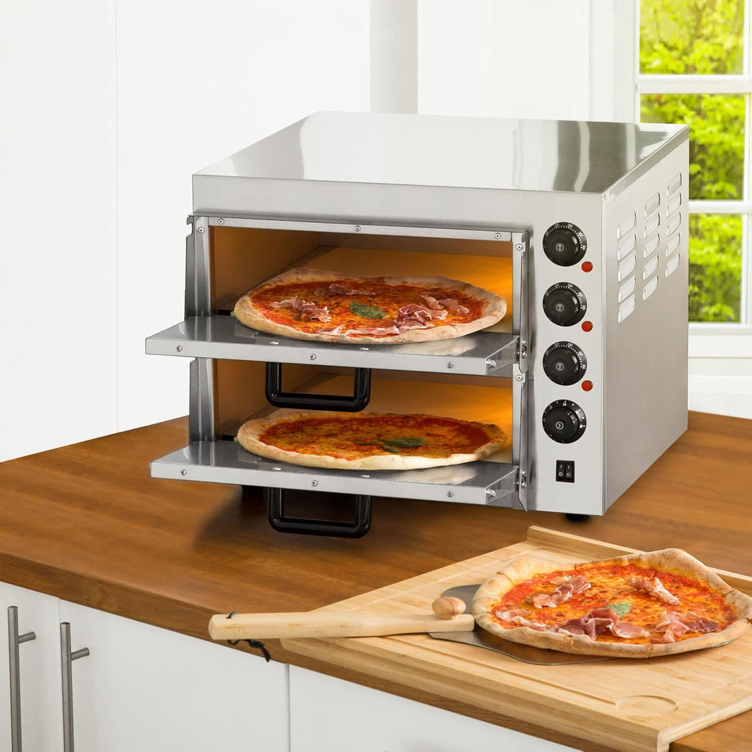 VERTES Gastro Pizzaofen mit Doppelkammer, feuerfestem Stein, 3000W, Timerfunktion und Beleuchtung, p
