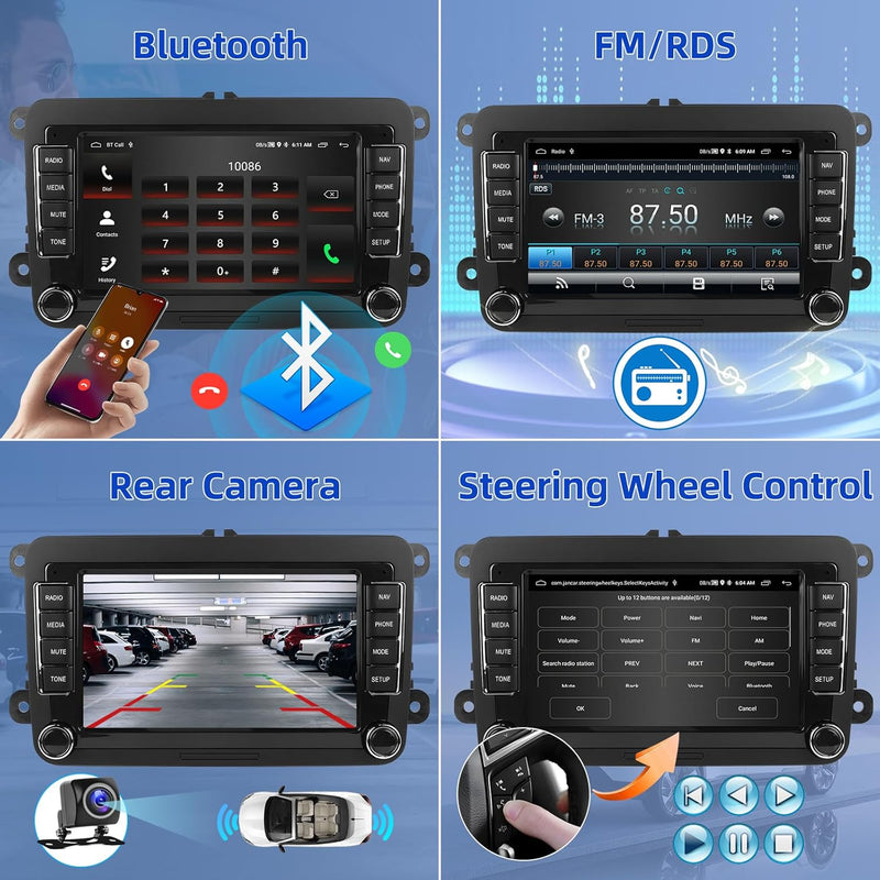 Podofo Autoradio für VW Golf 5 6 Seat Passat Polo Caddy Tiguan Touran mit Wireless Carplay&Android A