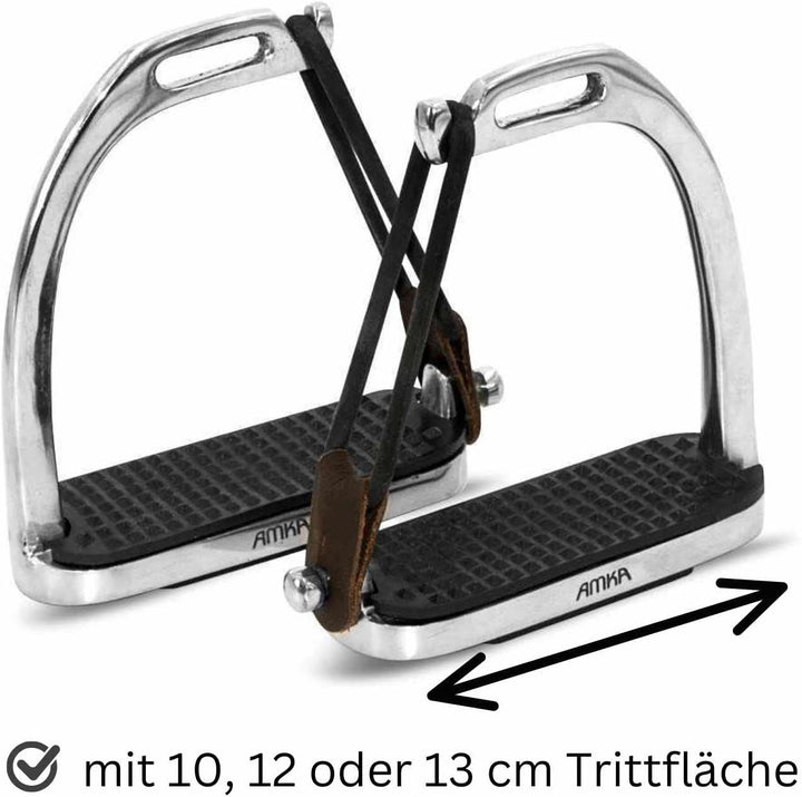 AMKA Sicherheitssteigbügel Edelstahl mit Gelenk Flexible Bügel 10 cm 12 cm 13 cm Trittfläche, 13