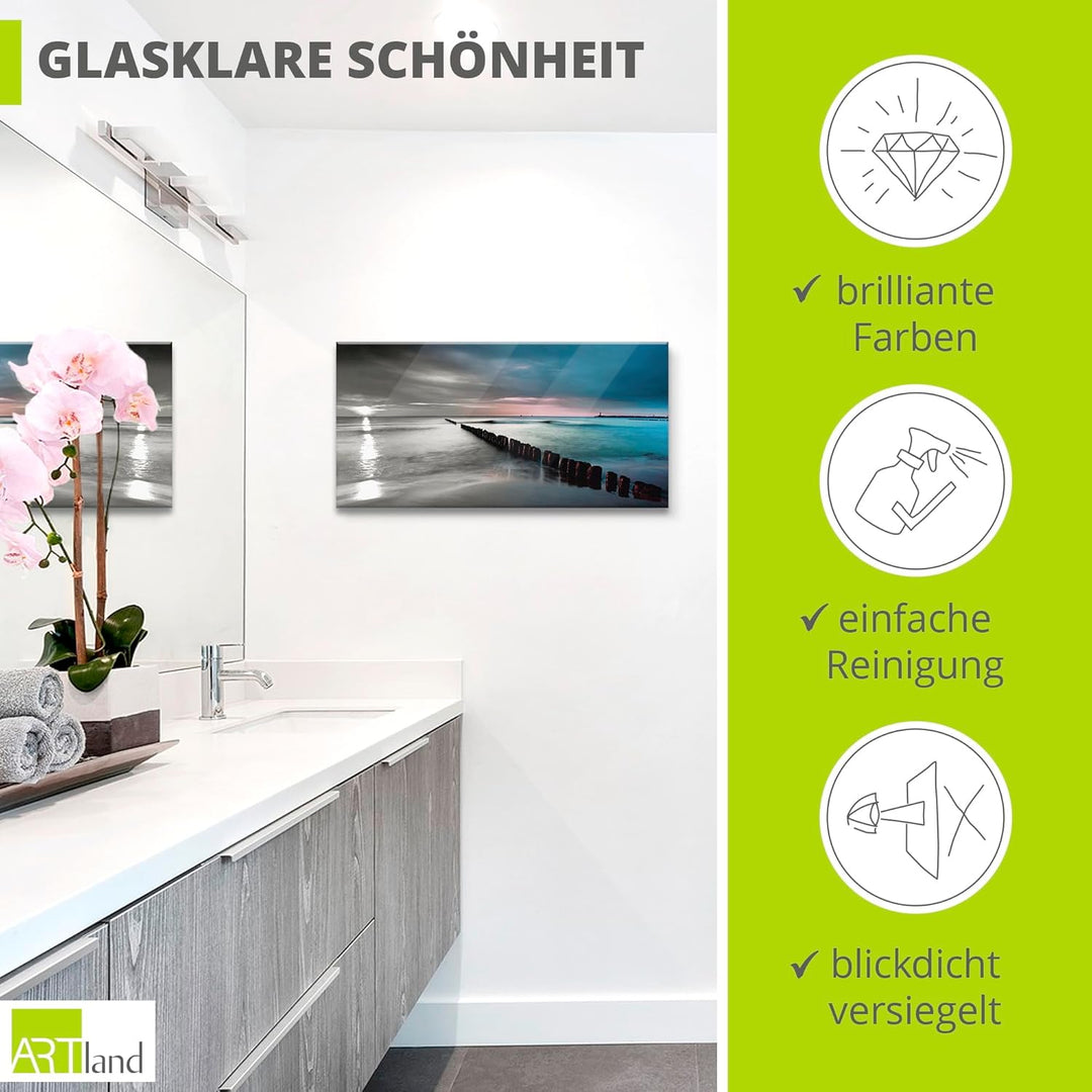 ARTland Glasbilder Wandbild Glas Bild einteilig 100x50 cm Querformat Natur Strand Meer Ostsee Sonnen