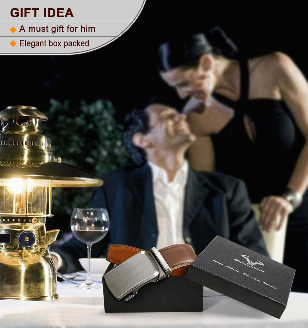 BULLIANT Gürtel Herren, Gürtel Ratsche Ledergürtel Automatikschliesse für Herren Anzug Business Klei