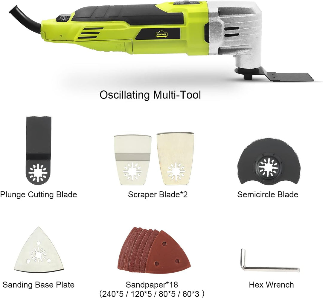 Oszillierendes Multifunktionswerkzeug, DEWINNER 300 W, 0–23000 OPM, mit Zubehör-Set mit Sägeblatt, S