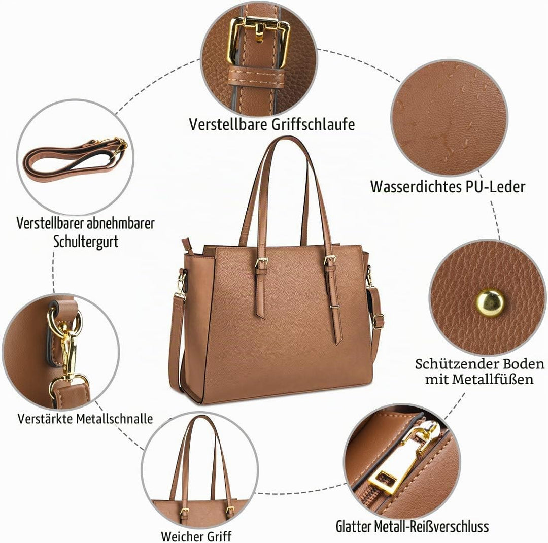 NEWHEY Handtasche Damen Shopper Damen Grosse Schwarz Gross Laptop Tasche 15.6 Zoll Elegant Leder Umh