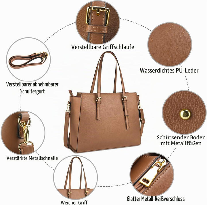 NEWHEY Handtasche Damen Shopper Damen Grosse Schwarz Gross Laptop Tasche 15.6 Zoll Elegant Leder Umh
