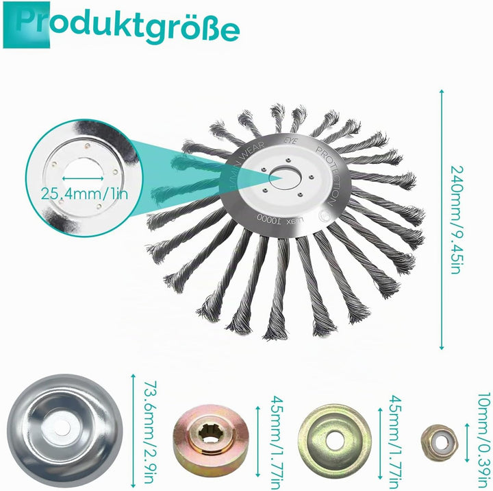 Viilich Unkrautbürste Wildkrautbürste 255 x 25,4 MM Kegel Unkrautbuerste Freischneider Motorsense Dr