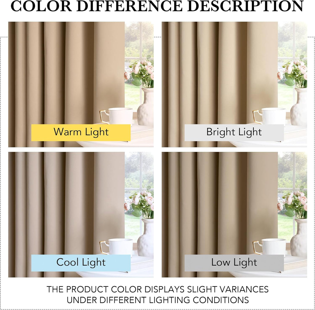 PONY DANCE Vorhänge Beige Blickdicht Ösenvorhang 2er Set H 245 x B 140 cm Verdunklungsvorhänge Therm