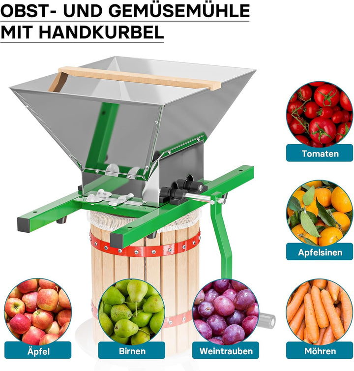 Wiltec Obstpresse 18l inkl Presstuch und Obstmühle 7l zur Maischeherstellung