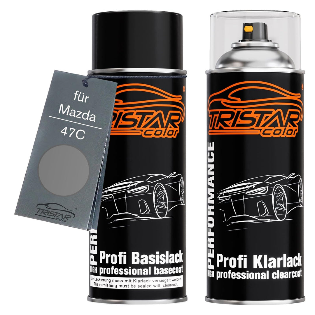 TRISTARcolor Autolack Spraydosen Set für Mazda 47C Polymetal Grey Metallic Basislack Klarlack Sprühd