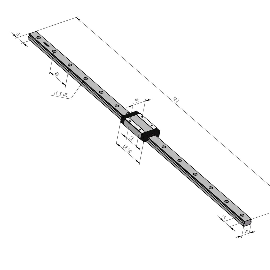 2 Sätze Schwarze Beschichtung MGR Schiene MGR15 Miniatur-Linearführung 550 mm mit MGN15H Schlitten,