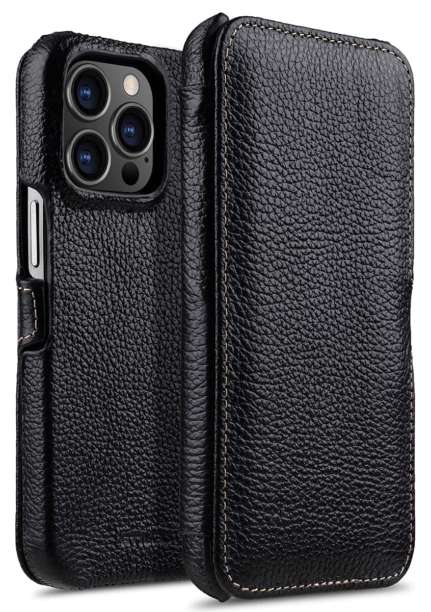 STILGUT Book Case kompatibel mit iPhone 13 Pro (6.1“) Hülle aus Leder mit Clip-Verschluss, Klapphüll
