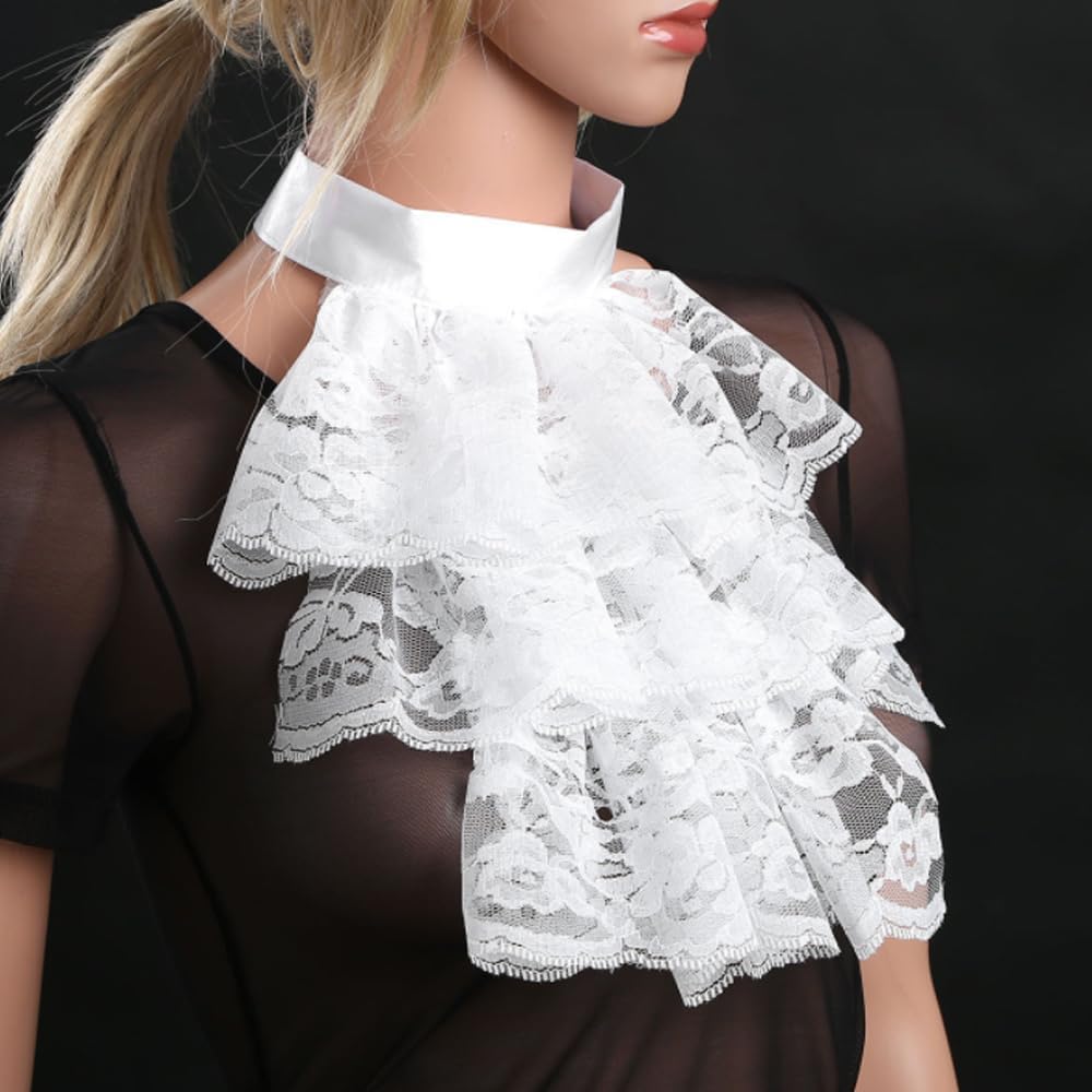 Elegtiskas Detachable Dickey Collar Victorian Lace Jabot Neck Ruff Collar Fake Collar S-M 244white,