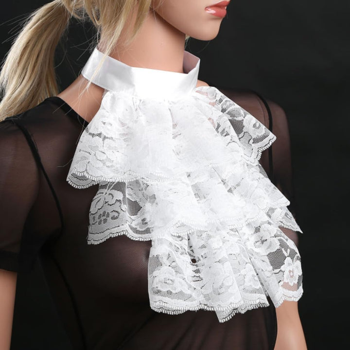 Elegtiskas Detachable Dickey Collar Victorian Lace Jabot Neck Ruff Collar Fake Collar S-M 244white,