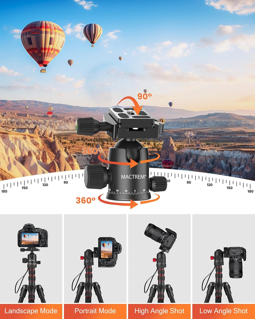 MACTREM 80“ Kamera-Stativ, DSLR-Stativ Heavy Duty für Reisen, 360 ° Kugelkopf Professionelles Alumin