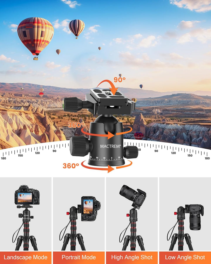 MACTREM 80“ Kamera-Stativ, DSLR-Stativ Heavy Duty für Reisen, 360 ° Kugelkopf Professionelles Alumin