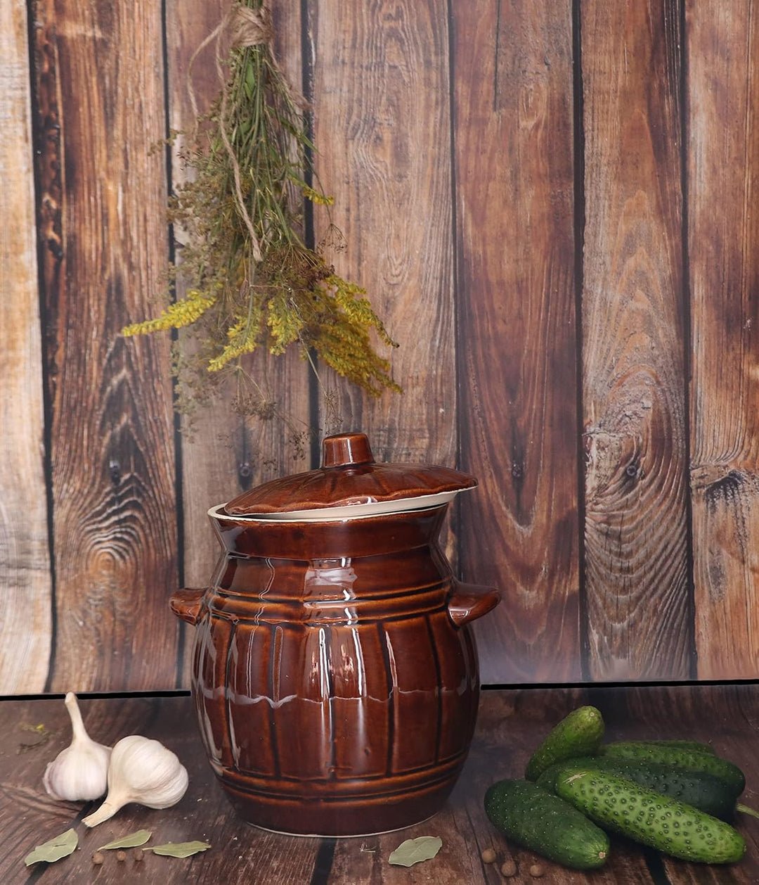 KOTARBAU® Gärtopf Steinguttopf 1,2 L Sauerkrauttopf Gurkentopf mit Deckel Einmachtopf Keramiktopf St