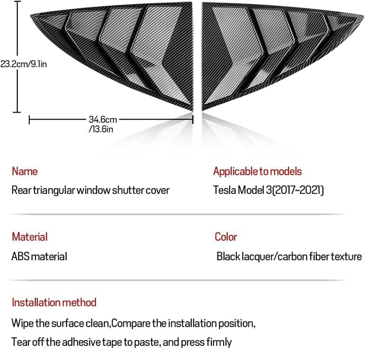 KUNGKIC Lüftungsöffnungen für hintere Seitenfenster, Lüftungsschlitze, für Tesla Modell 3 2017–2024,