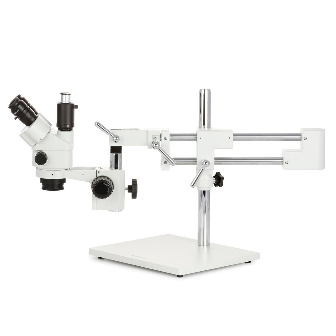 AmScope SM-4NTP-FRL Simul-Fokales Stereo Zoom Mikroskop auf Doppelarm-Auslegerständer mit Fluoreszie
