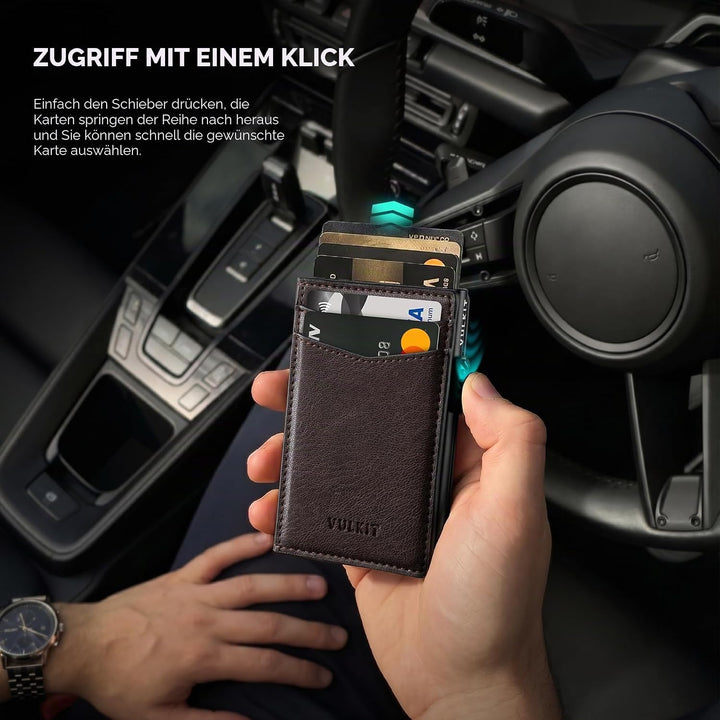 VULKIT Kreditkartenetui Leder Kartenetui RFID Blocking Automatische Pop Up Visitenkartenetui für Kar