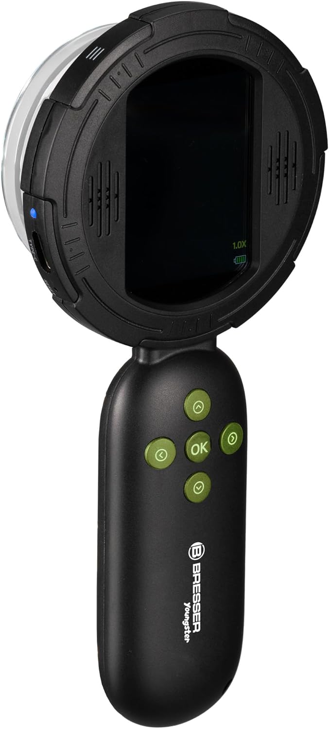 Bresser Digitales Handmikroskop für Kinder & Eltern 10× optisch/bis 40× digital, 8 dimmbare LEDs, Fo