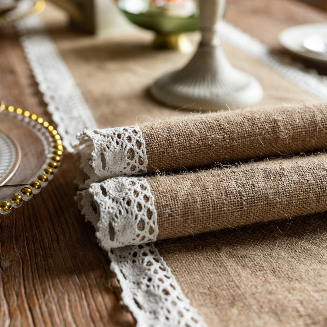 Dremisland Sackleinen Hessischer Tischläufer Jute Spitze Tischdecke Rustikale Kommode Tischwäsche Ta