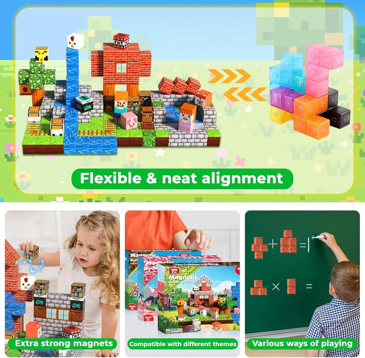 Goody King Magnetische Bausteine 200 Teile Set - Magnetbausteine mit Wald-Wiesen-Thema - Tiere & Flü
