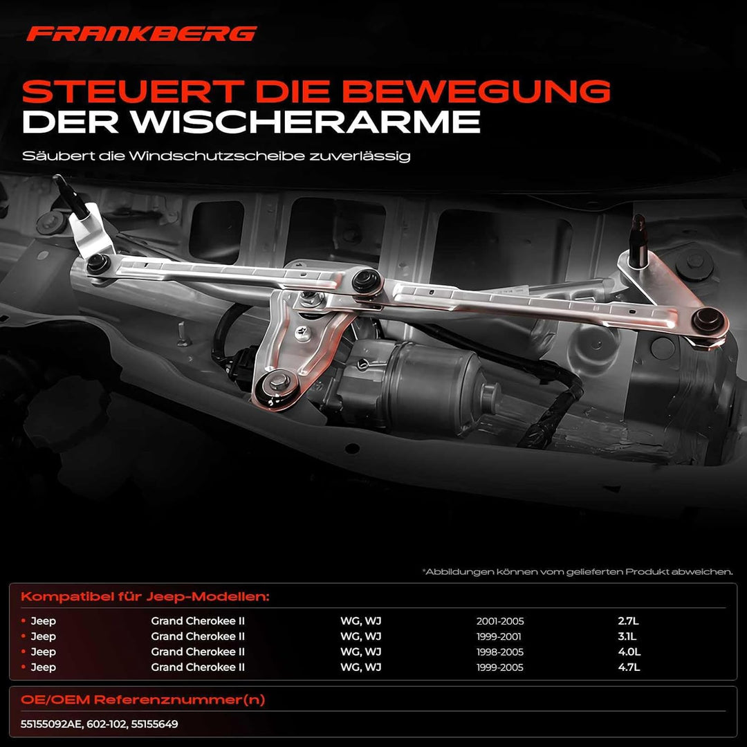 Frankberg Scheibenwischergestänge Vorne Ohne Motor Kompatibel mit Grand Cherokee II WG WJ 2.7L-4.7L