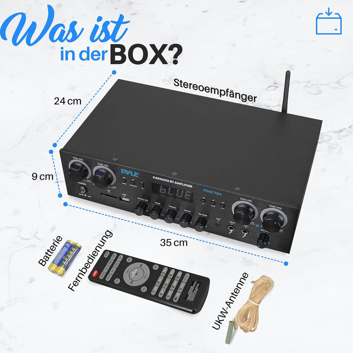 Pyle Amplifier, 800W Bluetooth Verstärker – 4-Kanal Mini Amp mit MP3, USB, AUX, SD, Mikrofon, FM, RC