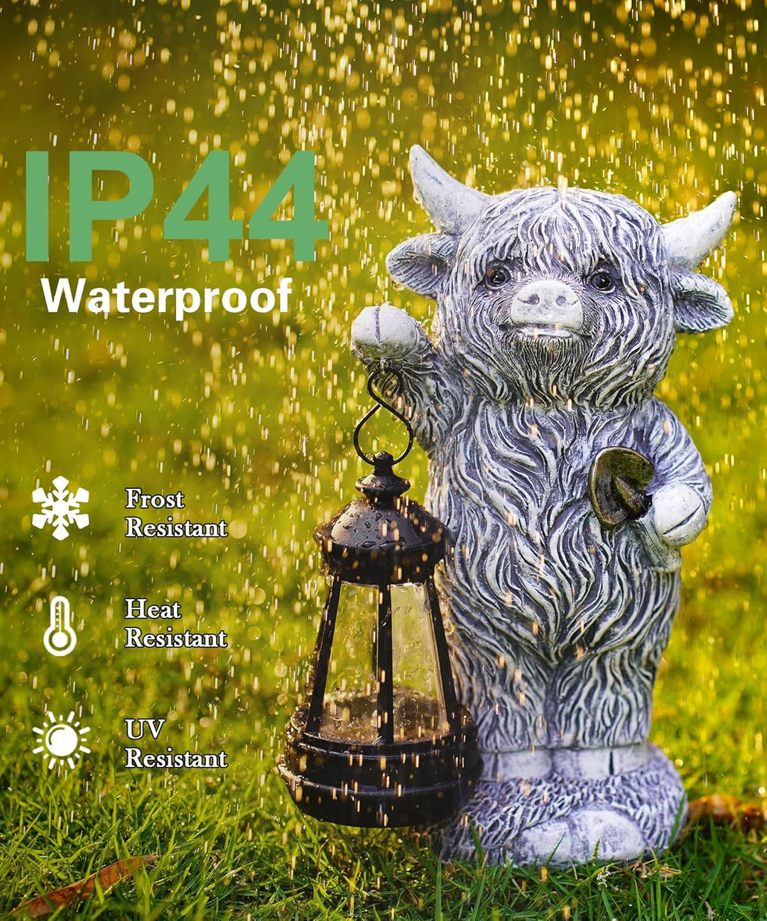 Hochlandrind Figur mit Solarlampen Gartendeko - Lustig Highland Cow Gartenfigur mit Solarlampen Scha