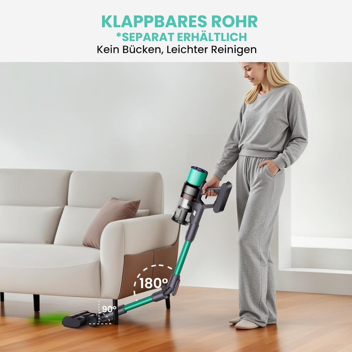 V5 Akku Staubsauger, 55Kpa/600W/80Mins Freistehend Staubsauger Kabellos, Ultralange Akkulaufzeit Akk