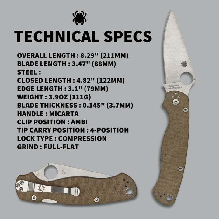 Spyderco Knives Brown Canvas Micarta para Millie 2 Compression Lock Cru-Wear Steel Pocket Knife C81M