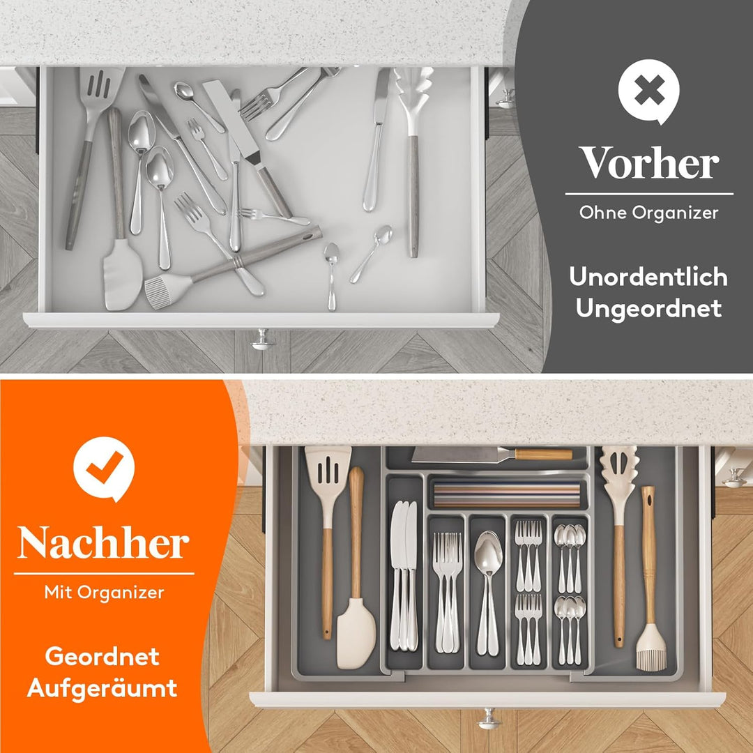 Lifewit Besteckkasten für Schubladen, erweiterbarer Besteckeinsatz für Küchenschubladen, verstellbar
