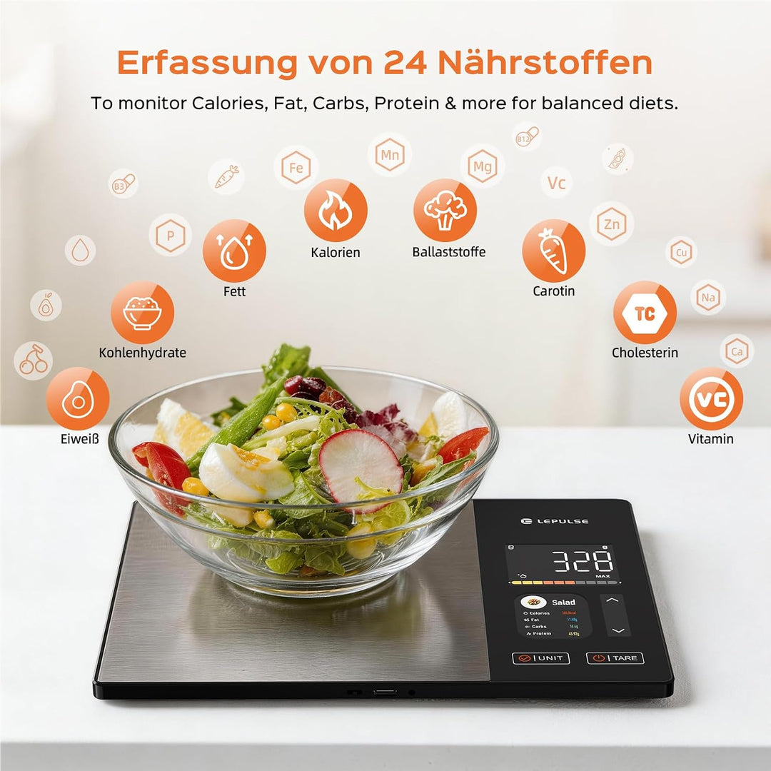 Küchenwaage Digitale mit Nährwertberechnung, smart vita ernährungswaage | Lebensmittelwaage mit 24 N