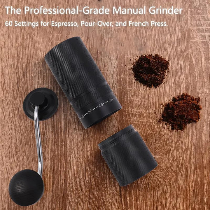 Manuelle Kaffeemühle mit 60 einstellbaren Stufen, geradem Griff für French Press, Filterkaffee und E