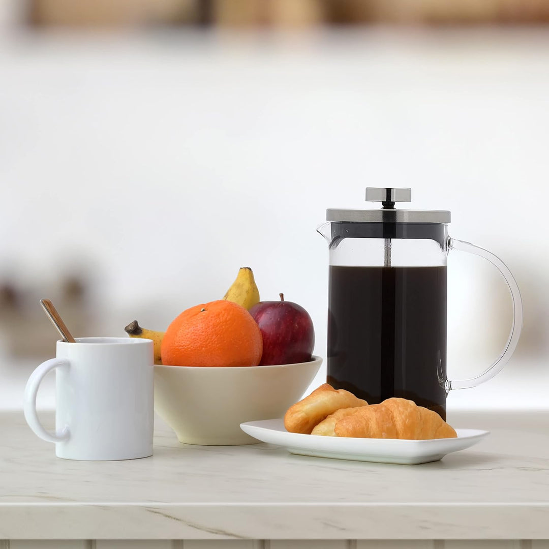 Relaxdays Kaffeebereiter manuelle Stempelkanne 600 ml, Glas & Edelstahl | Teebereiter, Siebeinsatz,
