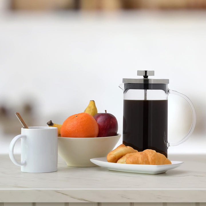 Relaxdays Kaffeebereiter manuelle Stempelkanne 600 ml, Glas & Edelstahl | Teebereiter, Siebeinsatz,