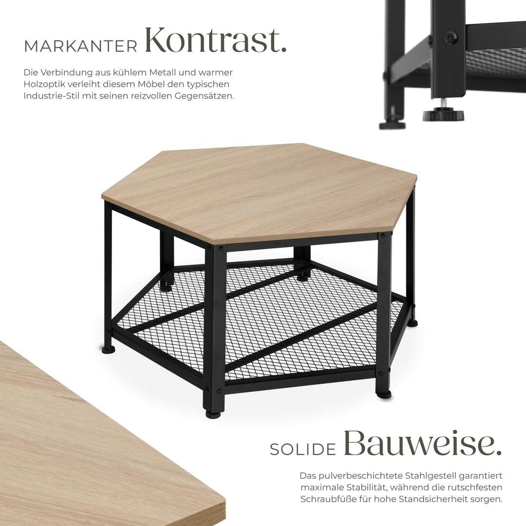 tectake® ausgefallener Couchtisch Holz und Metall, Wohnzimmertisch mit Stauraum, Beistelltisch Couch