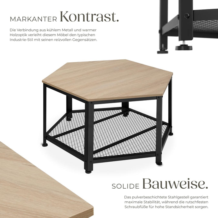 tectake® ausgefallener Couchtisch Holz und Metall, Wohnzimmertisch mit Stauraum, Beistelltisch Couch