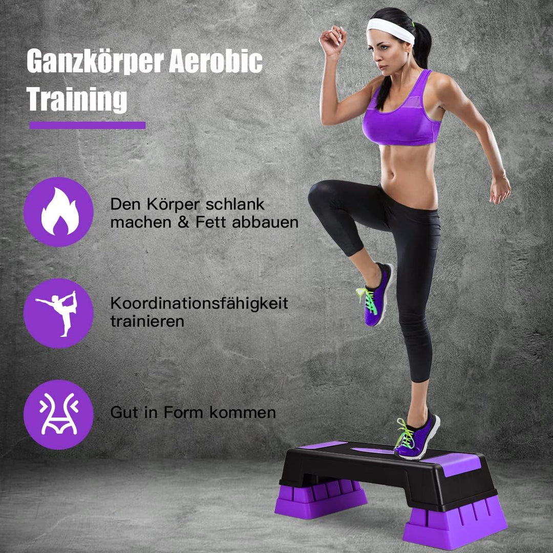 COSTWAY Höhenverstellbarer Aerobic Stepper mit 3 Stufen 12/17 / 22cm, Steppbrett bis 150KG belastbar