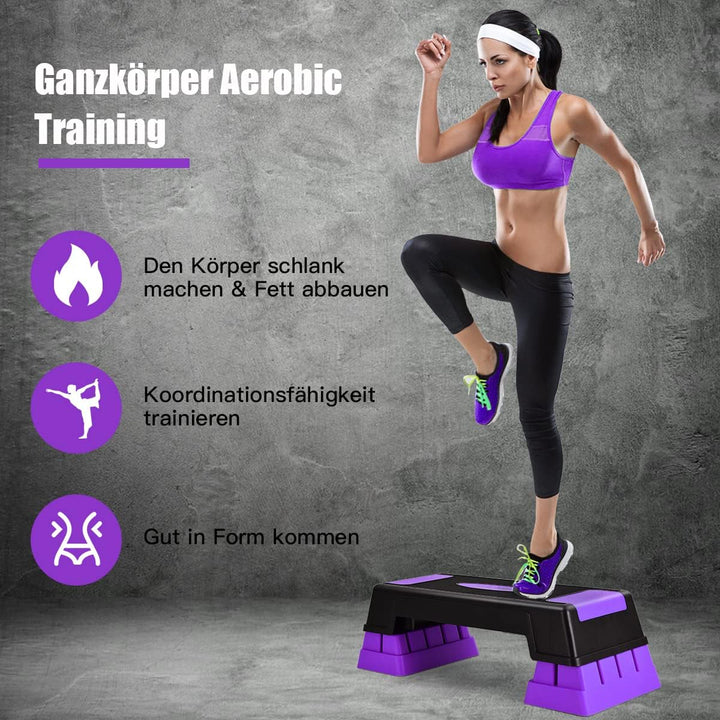COSTWAY Höhenverstellbarer Aerobic Stepper mit 3 Stufen 12/17 / 22cm, Steppbrett bis 150KG belastbar