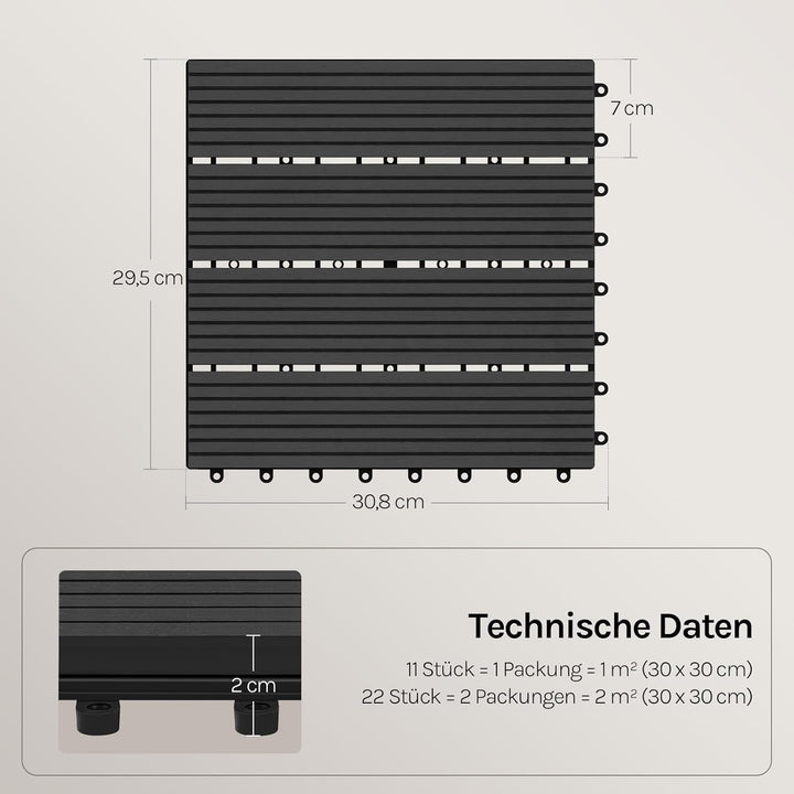 WOLTU GTF001an WPC Terrassenfliesen Terrassendielen Fliese in Holzoptik Bodenbelag mit klicksystem A